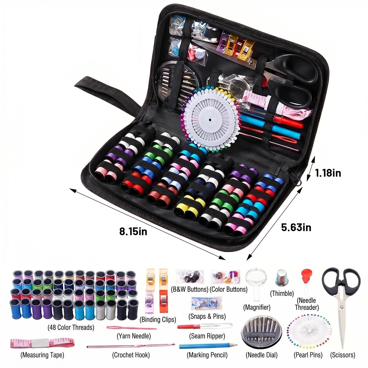 Charcrocsm Sewing Kit, Sewing Supplies with Thread, Needles, Scissors, Thimble & Clips, Emergency Repair and Travel Kits (172 PCS)