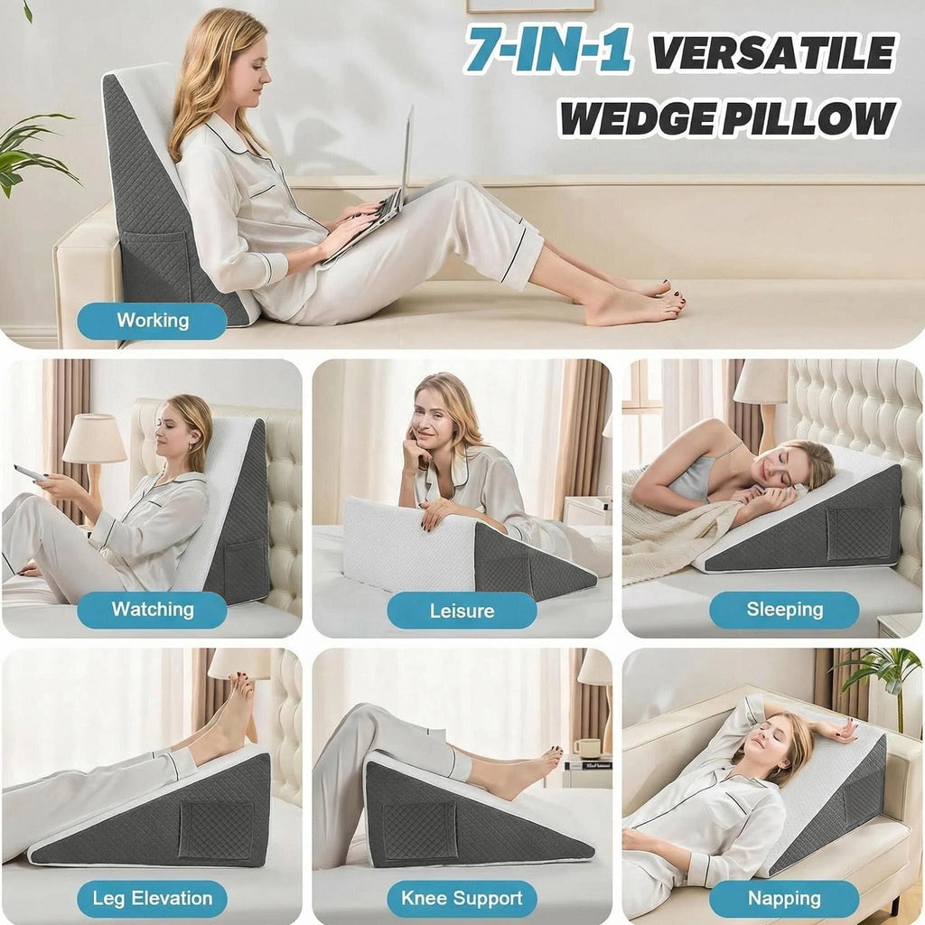 Charcrocsm Wedge Pillow, 10 inch Pillow for Neck Pain Relief, Multi-Purpose Back Support for Reading, Post-Surgery Recovery, Leg Elevation, White
