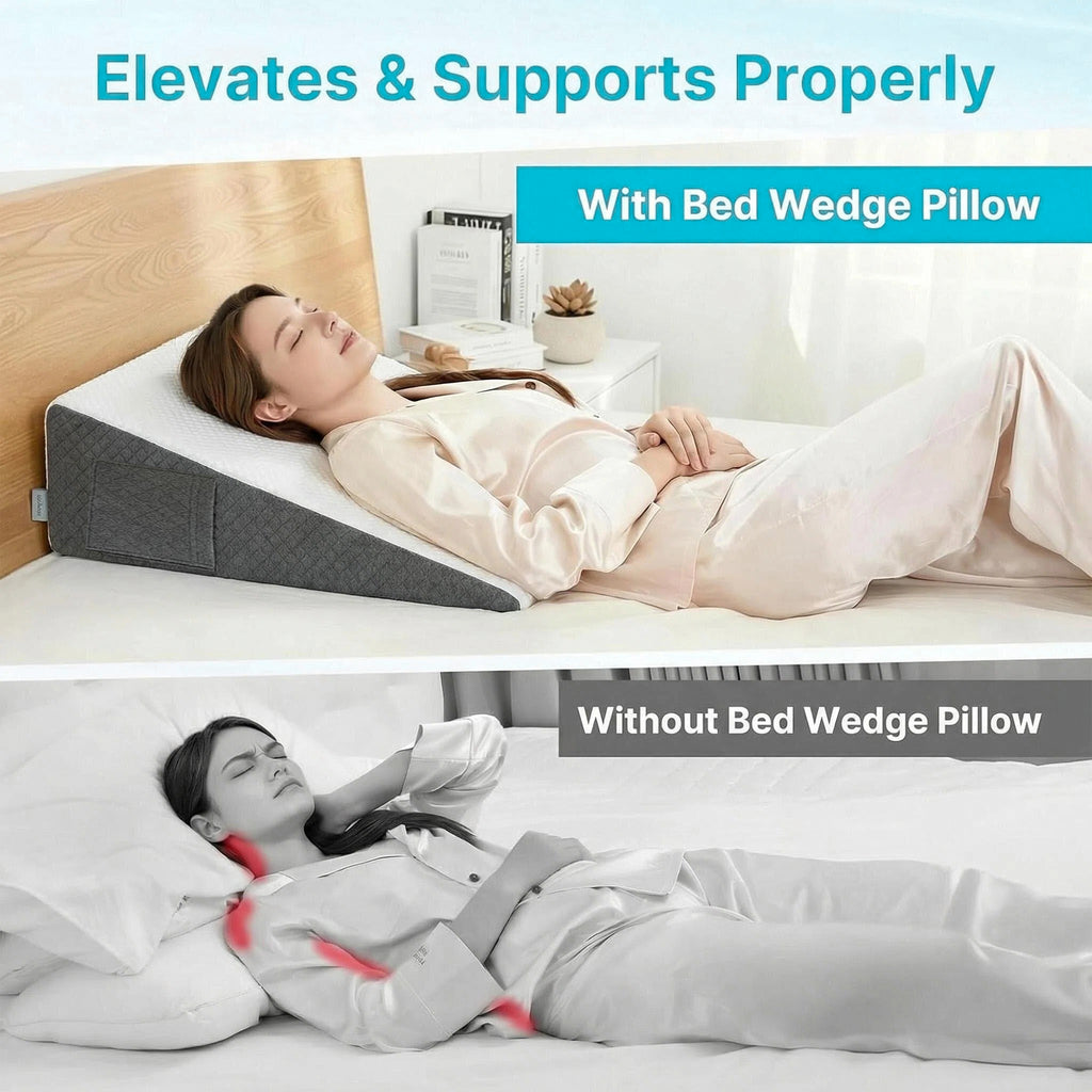Charcrocsm Wedge Pillow, 10 inch Pillow for Neck Pain Relief, Multi-Purpose Back Support for Reading, Post-Surgery Recovery, Leg Elevation, White