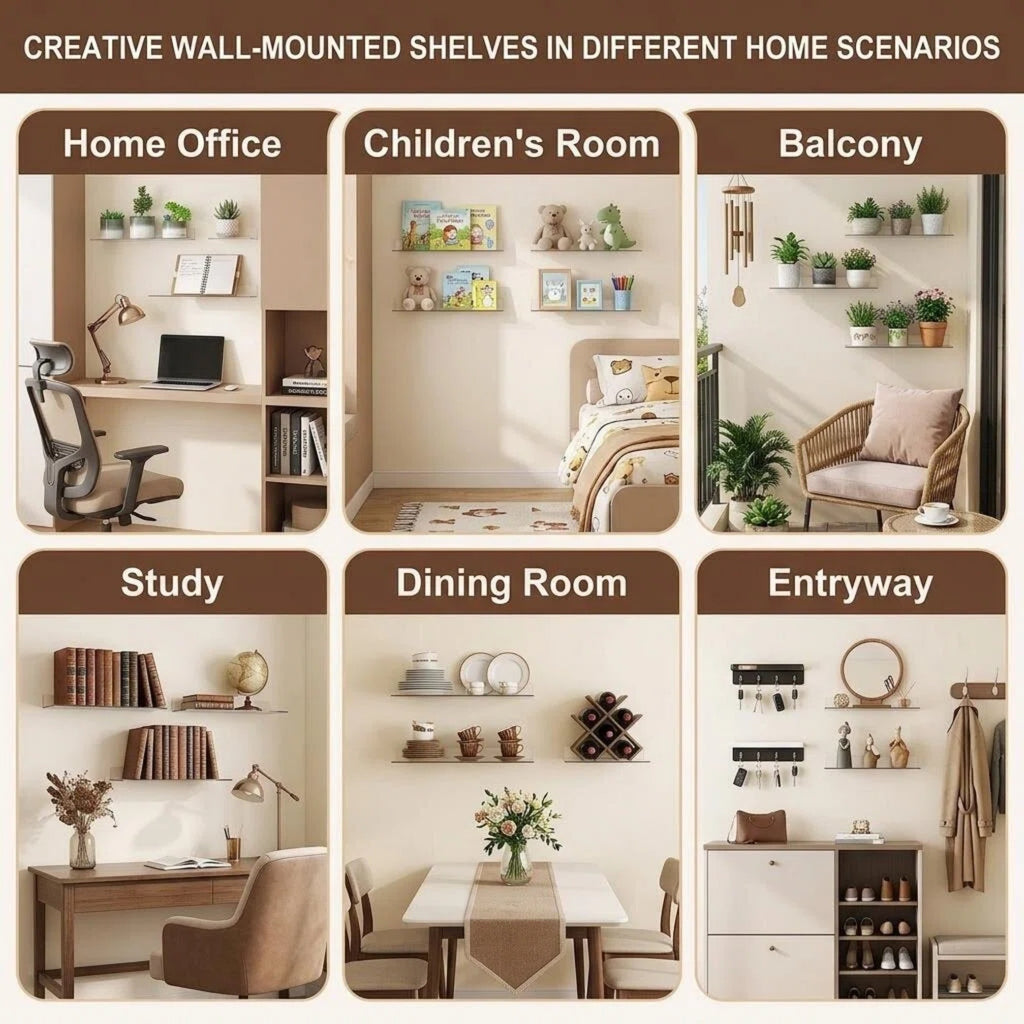 Floating Shelves for Wall Decor, 15" Extra Clear Acrylic Shelves Set of 4, Invisible Wall Mounted Display Shelving for Bedroom, Living Room, Kitchen, Bathroom