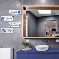 CELIVESGG 4 Pieces Bathroom Wall Decor, Blue, Flower Wall Art Wooden Hanging for Gallery Walls or Home Decoration, 10" x 4" x 0.2"
