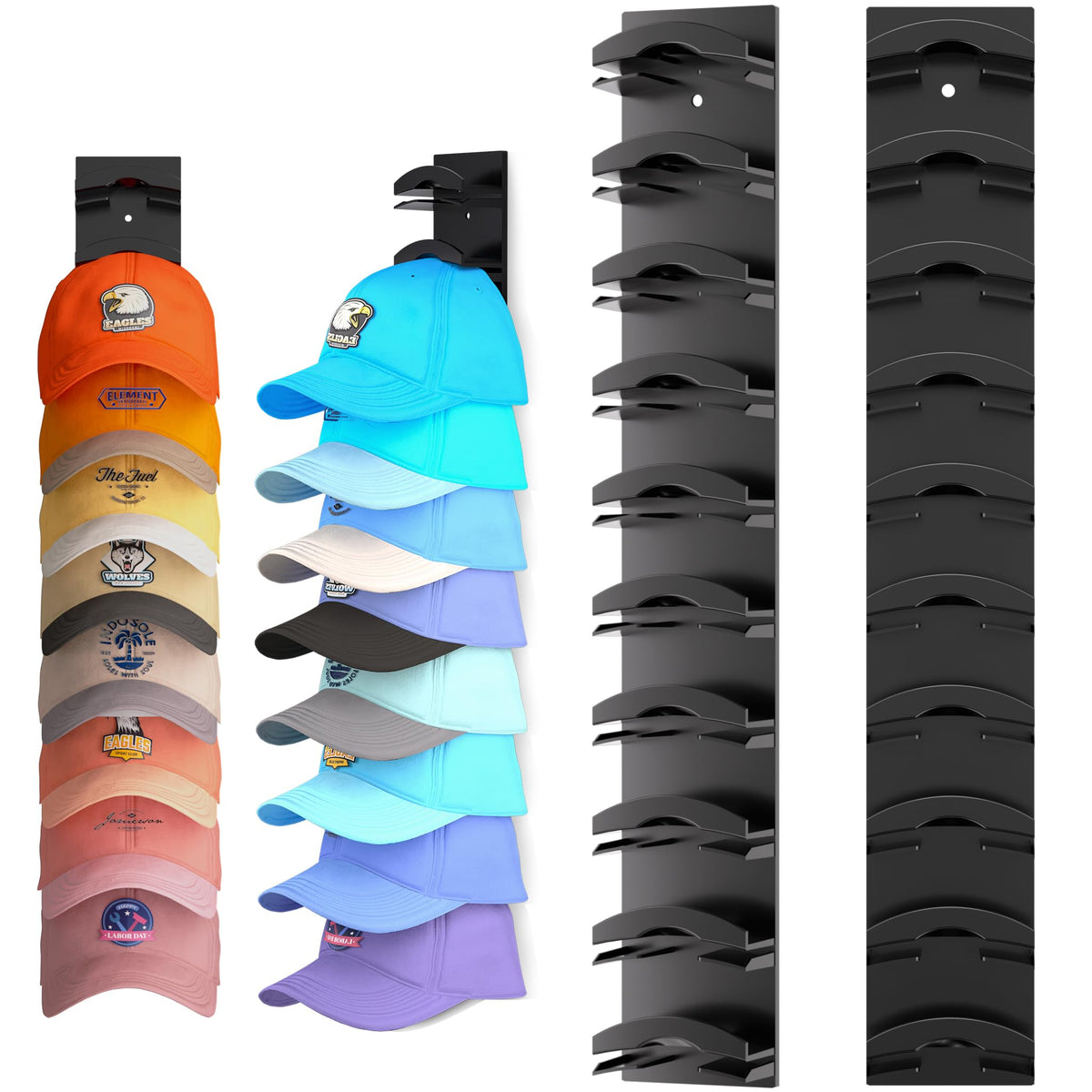 Hat Organizer for Baseball Caps, 2Pack, Hat Rack for Wall with Strong Adhesive, One Hat One Layer Cap Organizer Holds Up to 20 Hats, Black