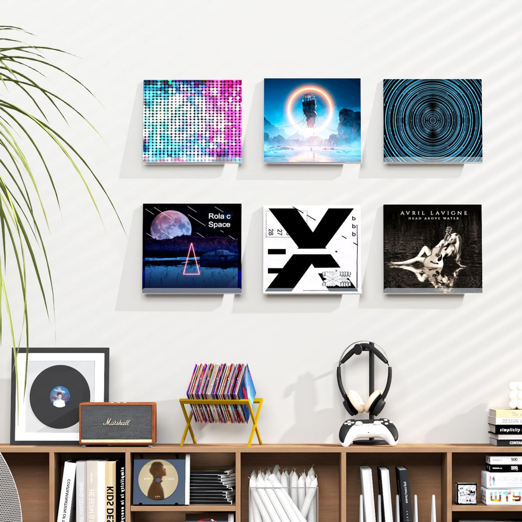 6 Pack Clear Vinyl Record Shelf Wall Mount,12" Acrylic Floating Shelves for LP Storage & Display, Kids Books Picture Ledge, Nursery Book Shelf, Magazine Rack for Home Decor