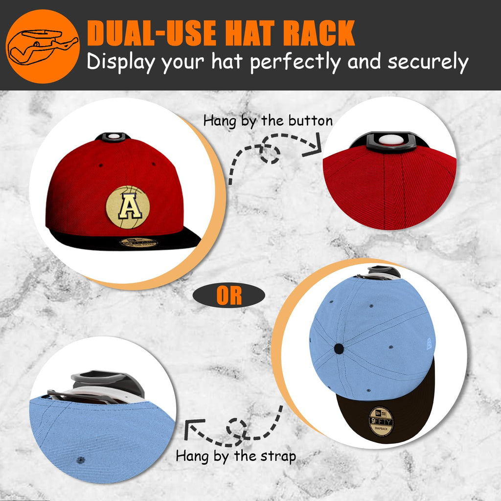 Hat Hooks for Wall,24 Pack Adhesive Hat Rack for Baseball Caps, Minimalist Baseball Cap Holder with2 Hanging Options, No Drill Hat Organizer Display for Door Closet, USA Patented, Black